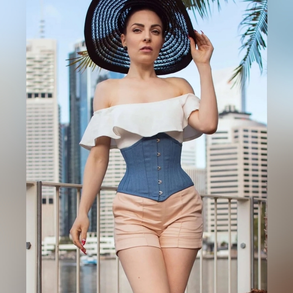 NWOT Denim Cotton Expert Waist Training Waspie Corset size 30"